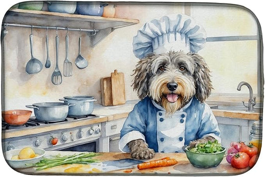 Caroline's Treasures DAC6204DDM Bergamasco Sheepdog The Chef Dish Drying Mat Absorbent Dish Drying Mat Pad for Kitchen Counter Dish Drainer Mat for Countertop, 14 x 21", Multicolor