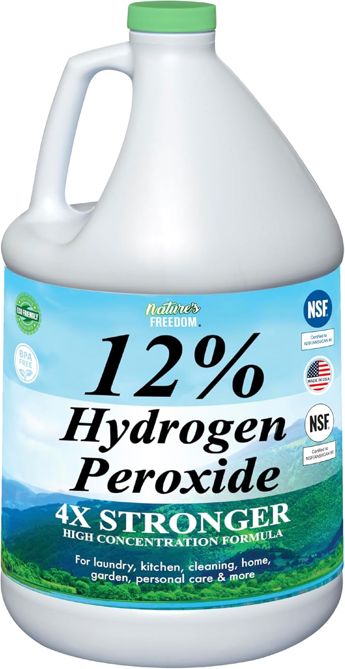 Nature's Freedom 12% Hydrogen Peroxide, Food Grade H2O2 and Purified Water Only, NSF Listed, 1 Gallon Solution