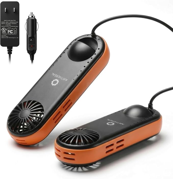 Airthereal SD32 Portable Shoe and Boot Dryer with Integrated Fan and Heater, Ultra Silent and Light Weight, 12V DC & AC Adapter for Travelling, Camping, and Road Trips