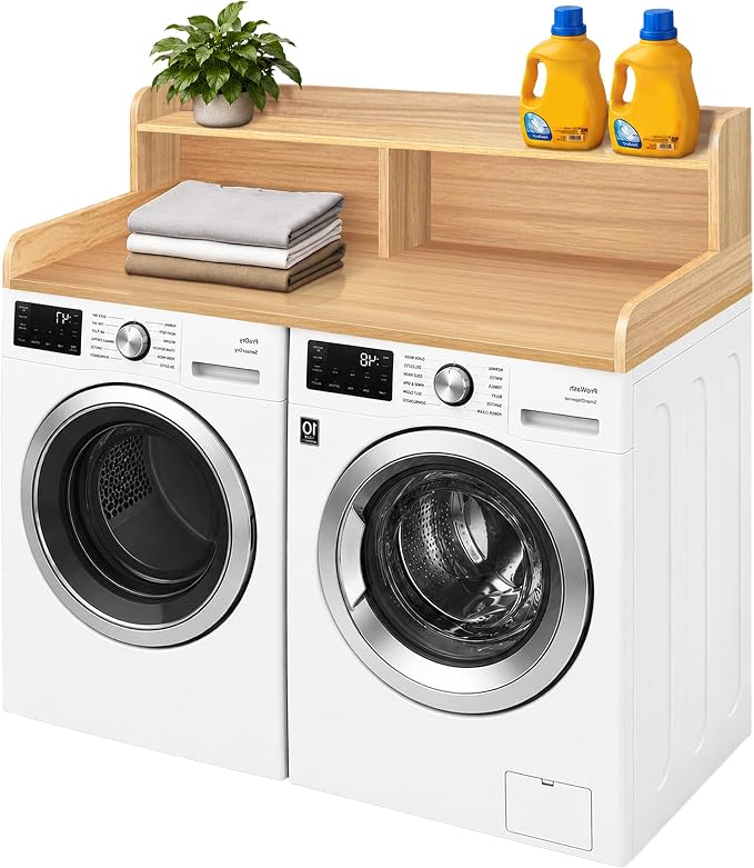 Royxen Laundry Countertop with Storage Universal Fit, Washer and Dryer Countertop with Shelf, Laundry Room Storage, 2-Tier Shelf (Oak)