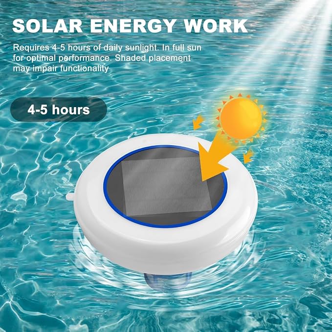 Solar Pool Ionizer for Above Ground Pool with Auto LED Light for Inground Pool Up to 35,000 Gal Floating Pool Cleaner Ionizer for Pool Solar Copper Pool Ionizer