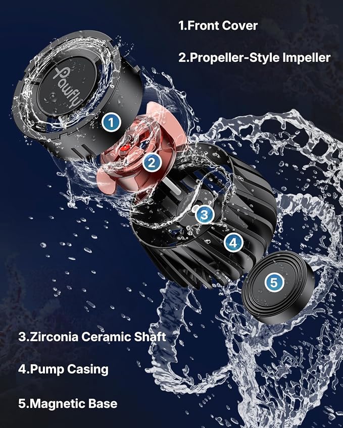 Pawfly Wave Maker for Aquariums 2100 GPH, Aquarium Powerhead DC 24V 10W, Aquarium Circulation Pump With Magnetic Base, Wavemaker for 30-300 Gallon Freshwater Saltwater Tank
