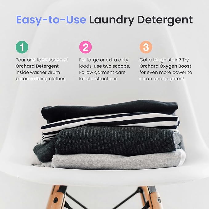 Orchard Laundry Detergent Powder Natural Deep Cleaning Laundry Powder for Sensitive Skin - Fragrance Free - Plant Based Effective Ingredients - 90 Loads - Enzyme-Powered, Eco Friendly Detergent