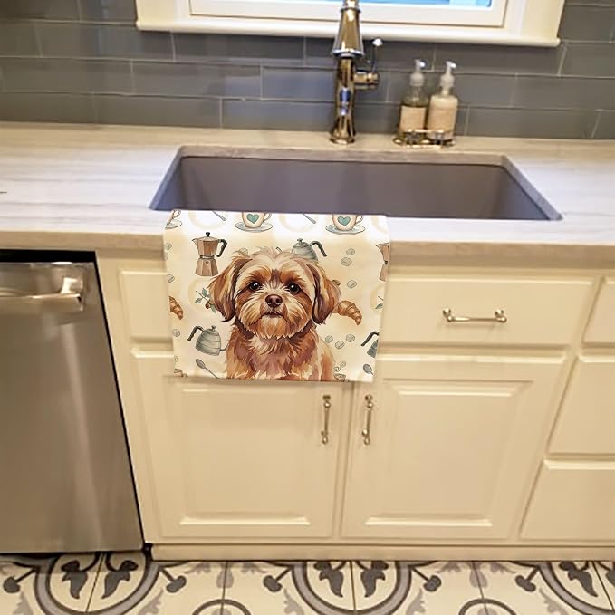 Caroline's Treasures Liver Shih Tzu Coffee Bar Kitchen Towel Velour Plush Front and Cotton Loop Back Machine Washable