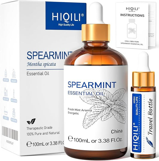 HIQILI 100ML Spearmint Oil for Skin Care, Facial, Can be Added to Lotions, Creams -100% Pure Natural Treatment Grade - 3.38 Fl Oz