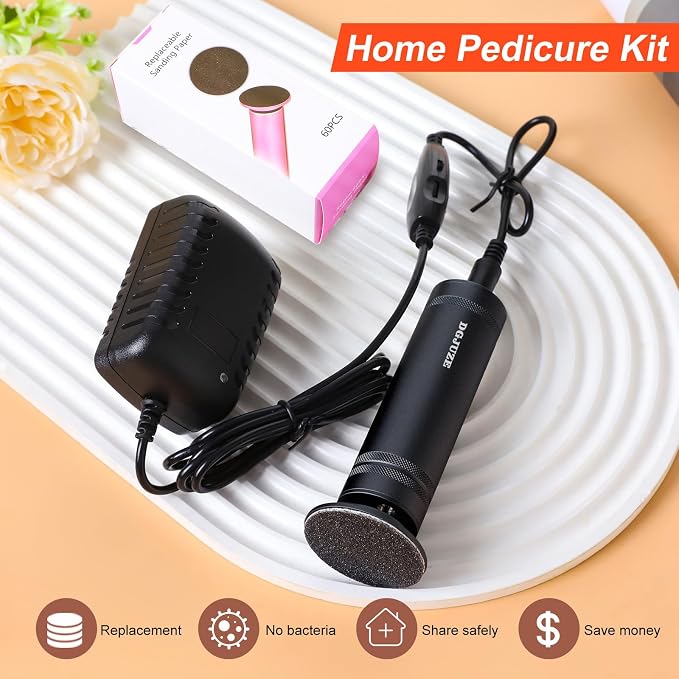 Electric Foot Callus Remover 36W, 1200RPM Heavy Duty Metal Grinder | 36W Motor, 60PCS Sandpaper Discs, Metal Body, Plug-in Corded, for Cracked Heels & Calluses, Home & Salon Pedicure Tool