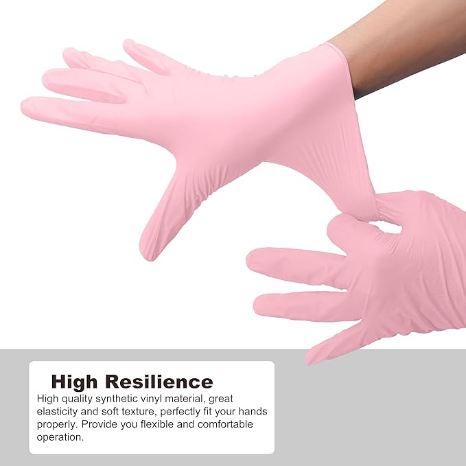 Disposable Gloves Medium, Nitrile and Vinyl Blend Material Gloves, Latex Free, 4 Mil 1000 Pc Food Grade Glove for Cleaning, Food Prep, Hair Dye, Tattoo, Pink