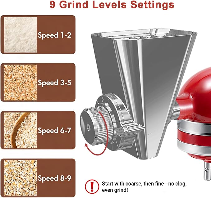 Grain Mill Attachment for KitchenAid Stand Mixer, All Metal Grain Mill Flour Mill for Kitchen Aid Accessories, Suitable for Grinding Non-Oily Dry Grain Corn, Coffee Bean, Millet, Wheat and Cereals