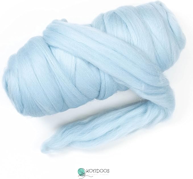 Colored Natural Wool roving, 1 lb. Best Wool for Needle Felting, Wet Felting, handcrafts and Spinning. (Light Blue, 1 lb)