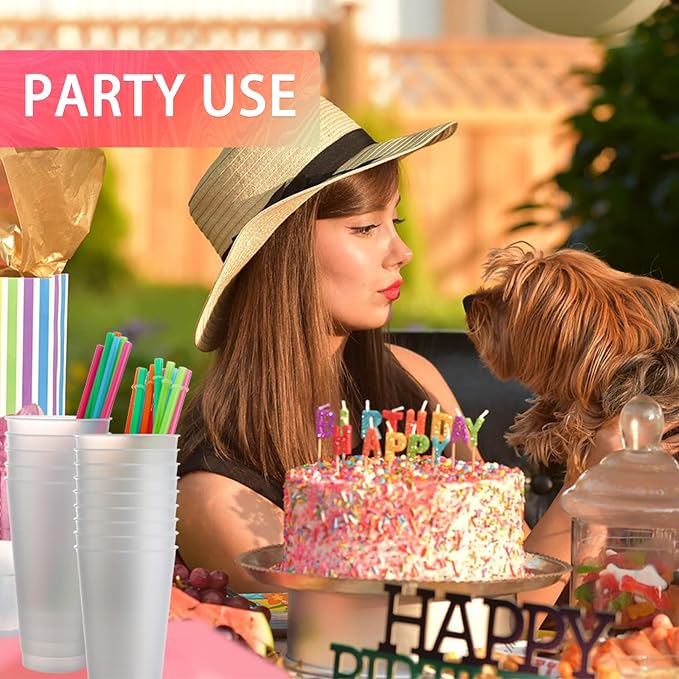 Honeydak 15 Pack Tumbler with Straw and Lid Bulk Cups for Gifts Water Bottle Iced Coffee Travel Mug Cup Reusable Plastic Tumblers for Party Birthdays 24-27 oz (Stylish Color)