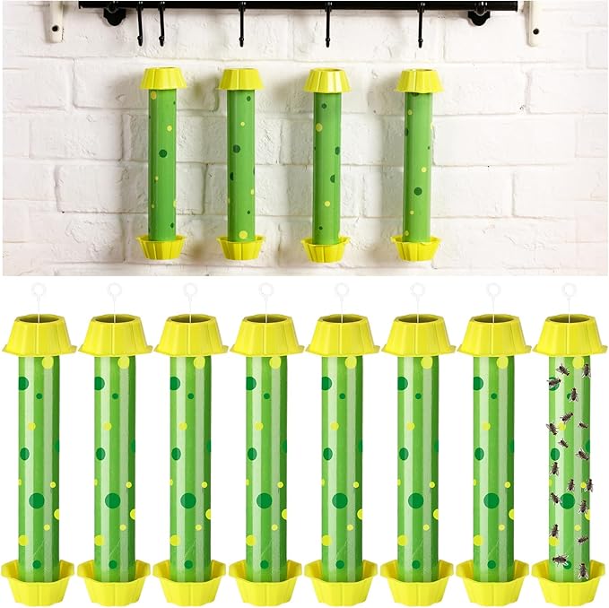 Qualirey 8 Pcs Sticky Fly Trap Fly Stick with Hanging Hook Adhesive Mosquito Catcher for Indoor Outdoor Trap Houseflies and Flying Insects Bee Wasp Moth Fly, 10.2 x 2.5 Inch