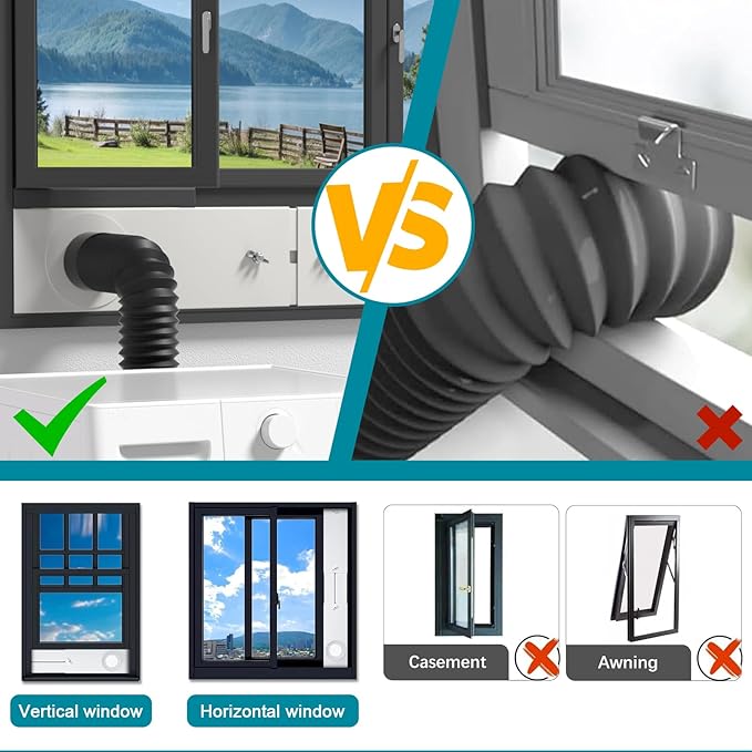 Dryer Vent Window Kit, Adjustable Window Vent Kit & 90° Elbow Connector Fits 4" Diameter Dryer Exhaust Hose with Outdoor Dryer Vent Cover, Universal Seal for Sliding Windows