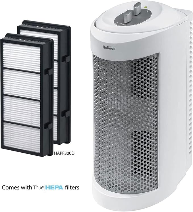 Holmes True HEPA Allergen Remover Mini Tower Air Purifier with Optional Ionizer | Small Space Air Purifier, White (HAP706-NU-1)
