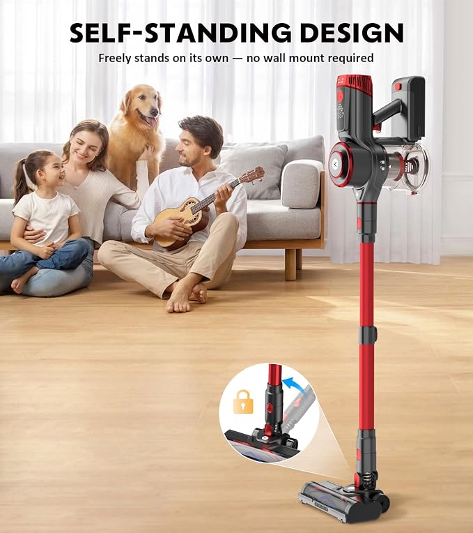 Cordless Vacuum Cleaner, 650W, 55KPa Powerful Stick Vacuum, 70-Min Runtime, Self-Standing, Anti-Tangle Brush, OLED Display, for Carpet, Hardwood Floors and Pet Hair