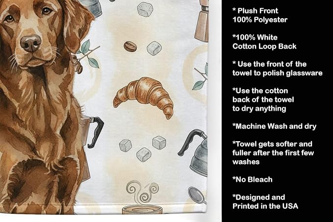 Caroline's Treasures Liver Flat-Coated Retriever Coffee Bar Kitchen Towel Velour Plush Front and Cotton Loop Back Machine Washable