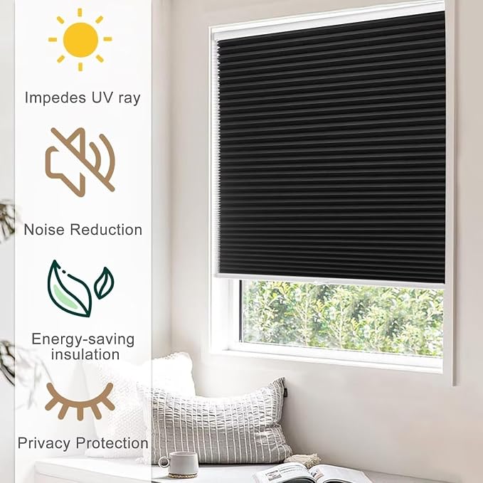 MYshade Cordless Blackout Cellular Shades, 1.5" Honeycomb Window Blinds for Bedroom & Nursery, Thermal Insulated, Noise Reducing, Privacy Shades, Inside or Outside Mount (40" W x 64" H, Black)