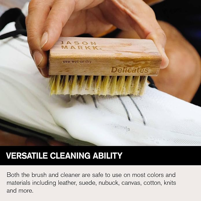 Jason Markk Quick Clean Kit Shoe Cleaner & Standard Cleaning Brush, 3-Piece Set, Ready-To-Use Foam, Delicates & Standard Brush, Sneaker Care, Ideal for Footwear