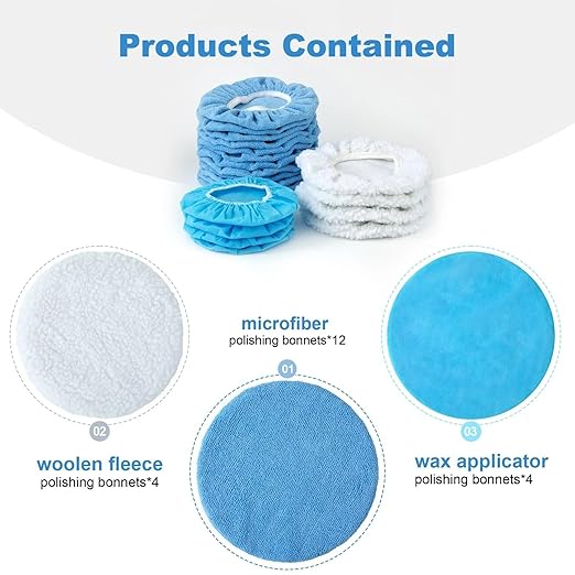 20 Pcs 5-6in Car Orbital Buffer Polisher Pad Bonnet Microfiber Bonnet