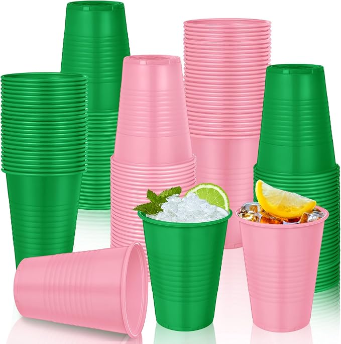Funnymoom 100 Pcs Pink and Green Neon Disposable Plastic Cups 12 oz Sorority Party Beverage Cups for Witch and Princess Themed Watermelon Flamingo Party Supplies