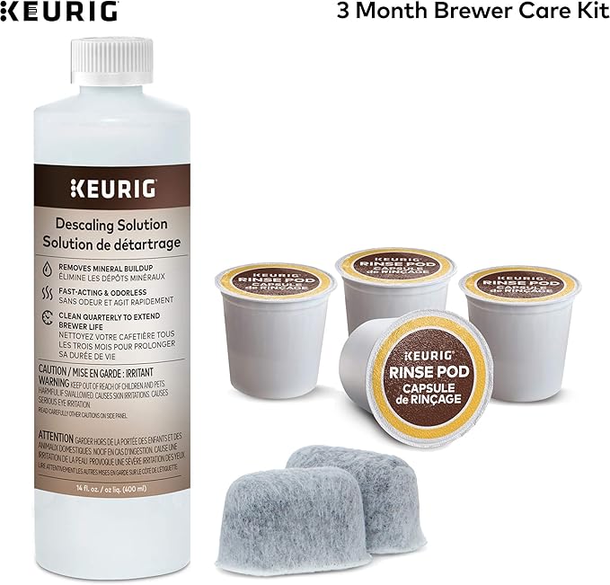 Keurig 3-Month Brewer Maintenance Kit, 7 Count & Travel Mug Fits K-Cup Pod Coffee Maker, 1 Count (Pack of 1), Stainless Steel