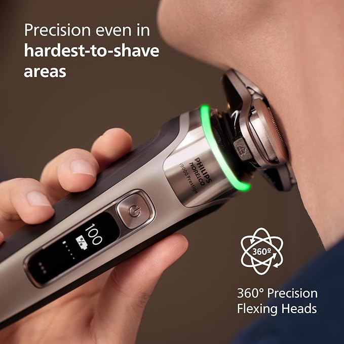 Philips Norelco Shaver i9000 Prestige - Wet & Dry Electric Shaver, Gold Oyster, Sense IQ Technology, Triple Lift & Cut System, 360 Rotating Dual SteelPrecision Blades, Quick Clean Pod, Model XP9203/81
