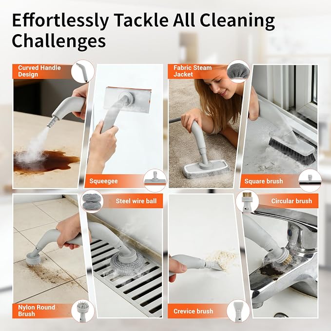Steam Cleaner for Home,Portable Handheld Steamer for Cleaning With 15s Heat-Up, 750 Ml Water Tank,Comes With 9 Accessories To Clean Grease, Car Rims And Interiors, Tile Grout, Tiles, and Floors