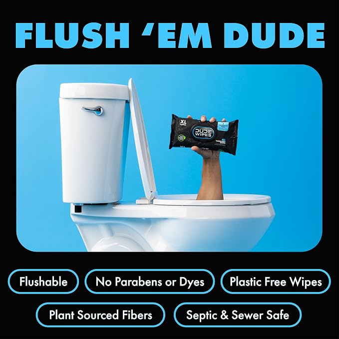 DUDE Wipes - Flushable Wipes - 12 Pack, 288 Wipes - Unscented Extra-Large Adult Wet Wipes - Vitamin-E & Aloe - Septic and Sewer Safe