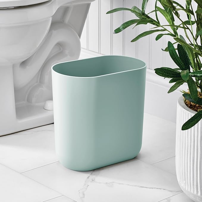 iDesign Small Slim Plastic Bathroom Trash Can, Garbage Can for Bedroom, Office, Desk, Dorm, Blue