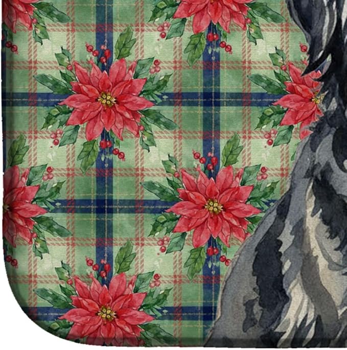 Caroline's Treasures Bouvier des Flandres Christmas PoinsettIas Dish Drying Mat Absorbent Dish Drying Mat Pad for Kitchen Counter Dish Drainer Mat for Countertop, 14 x 21", Multicolor