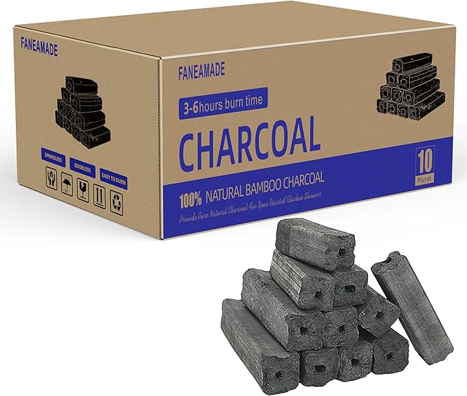 10lb Natural Bamboo Charcoal – Premium BBQ Fuel for Grilling, Smoker & Outdoor Cooking, Long Burn, Low Ash