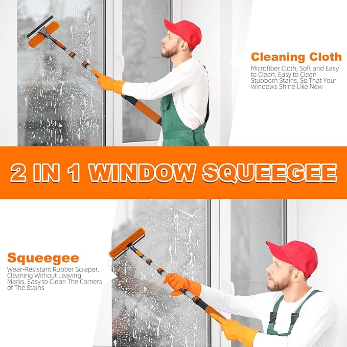 SISUPASSIE 30FT Reach High Ceiling Duster Kit, Window Cleaning kit with 5-24FT Extension Pole, Fan Duster for Ceiling Fan Blades, Microfiber Feather Duster, Window Squeegee