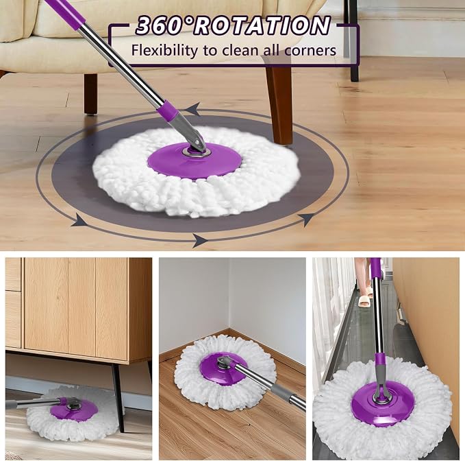 Masthome 36" Commercial Mop for Floor Cleaning with 3 Pads, & Spin Mop and Bucket with Wringer Set with 3 Reusable Pads for Floor Cleaning, Wet Dry Floor Mop for Home & Office