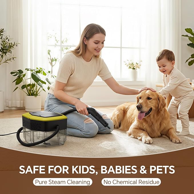 Heapsion Steam Cleaner, Steamer for Cleaning with 15s Fast Heat-Up, 6 Adjustable Levels, 12-Piece Accessories, 1500W Portable Steam Cleaner for Grout, Tiles, Kitchen, Car Detailing, Yellow