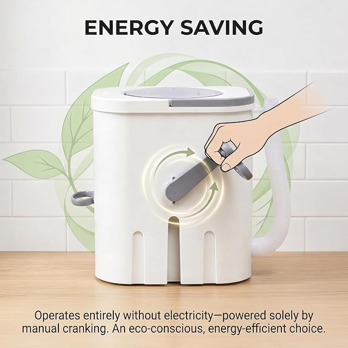 Manual Clothes Washer, Non electric Portable Rotary Washing Machine, Compact Hand Crank Rotary Washer for Dormitory Small Apartment