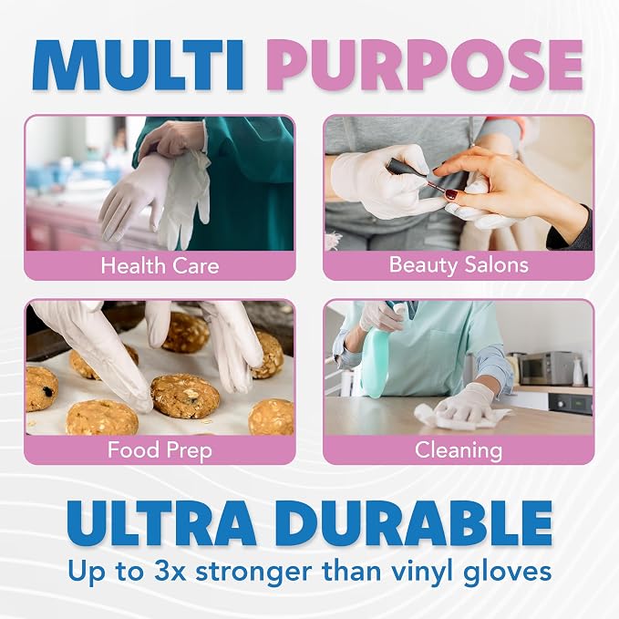 CareMates Vytrile Medical Exam Gloves, Latex Free Rubber, Powder Free, Extra Strong, 4 Mil Thick, Certified for Home Infusion, First Aid, Food Safe, Cleaning Gloves, Medium, 50 Count Pack of 2