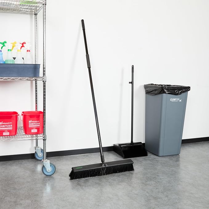 Restaurantware-Clean Tek Professional 23.62 Inch Push Broom, 1 Heavy-Duty Broom with 59” Handle - Medium Bristles, 2 Handle Attachment, Wooden, Commercial Use, for Deck, Garage, Yard, Patio
