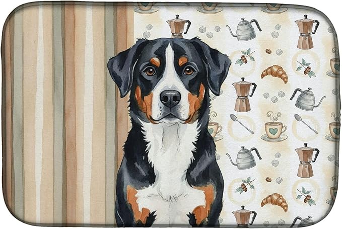 Caroline's Treasures Greater Swiss Mountain Dog Coffee Bar Dish Drying Mat Absorbent Dish Drying Mat Pad for Kitchen Counter Dish Drainer Mat for Countertop, 14 x 21", Multicolor
