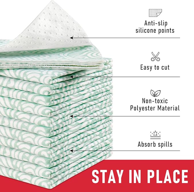 Cooyes Refrigerator Shelf Liners, Drawer Liners for Kitchen Cabinets, Absorbent Fridge Mats with Non-Slip Particles, Breathable Cloth Material BPAfree, Keep Produce Fresh Longer, 6 Pack, 12" × 24"