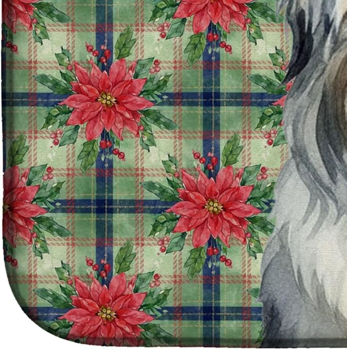 Caroline's Treasures Bearded Collie Christmas PoinsettIas Dish Drying Mat Absorbent Dish Drying Mat Pad for Kitchen Counter Dish Drainer Mat for Countertop, 14 x 21", Multicolor