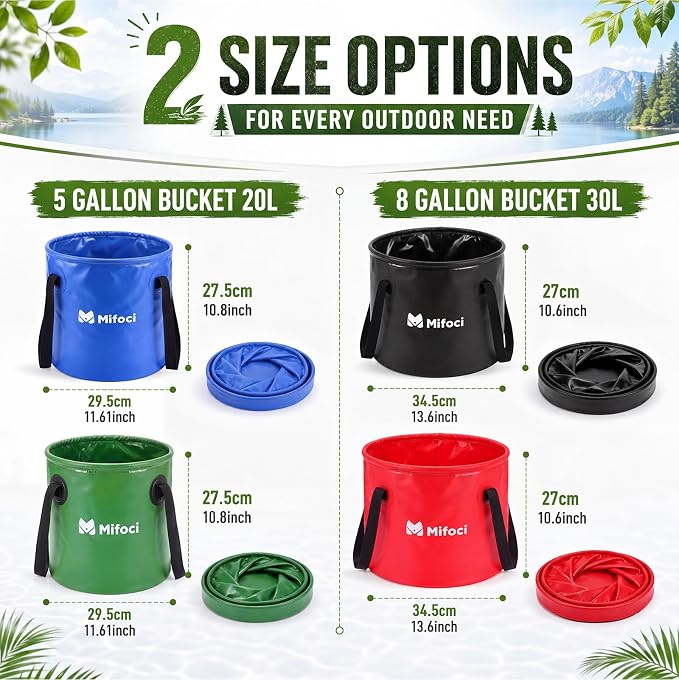 Mifoci 4 Pcs Collapsible Bucket 5 Gallon and 8 Gallon with Handle Portable Foldable Bucket for Camping Fishing Sturdy Leakproof Collapsible Cleaning Buckets for Car Wash RV Outdoor (Mixed Color)