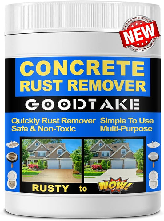 GOODTAKE Rust Remover Powder, Concrete Stain Remover | Indoor Outdoor Surfaces | Quickly Removes Rust Stains | Safe To Use | Non-Corrosive | For Concrete, Cement Surfaces (16 oz)