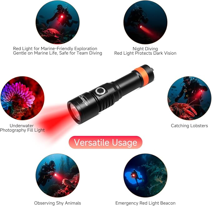 ORCATORCH D530 Scuba Dive Light 190 Lumens, Titanium Alloy Diving Flashlight with Waterproof IP68, Diving Flashlight 2 Lighting Modes for Underwater 150m Diving (Red Light
