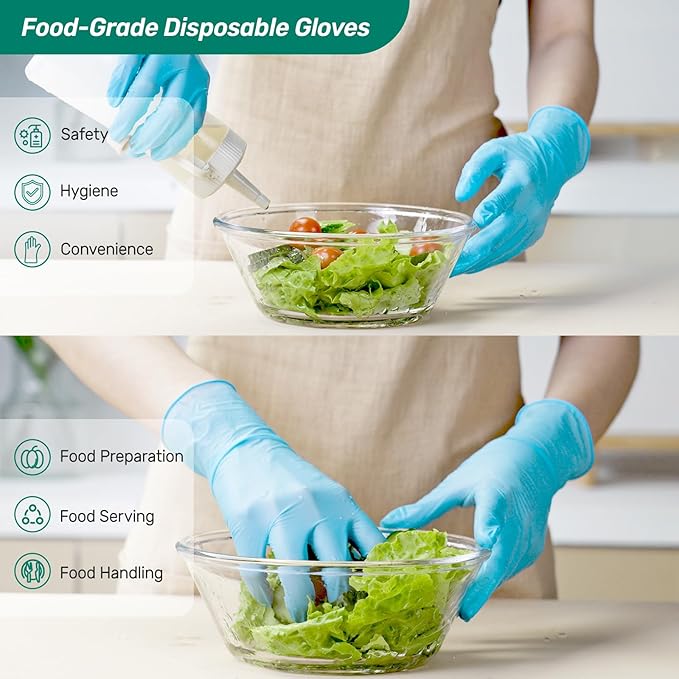 Kebada Nitrile Gloves D1, Nitrile Disposable Gloves for Cleaning, Food Prep, Industrial Grade, Non-Sterile, Food Safe, Powder & Latex Free, Touchscreen, Blue, 1000 CT, Medium (Made in Vietnam)