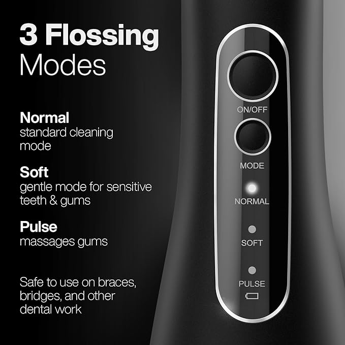 AquaSonic Aqua Flosser PRO - Rechargeable Electric Cordless Water Flosser for Teeth, Gums & Tongue - Waterproof Modern Design, 300ml Large Tank, 3 Modes, 6 Jet Tips, Deluxe Tongue Nozzle - Black
