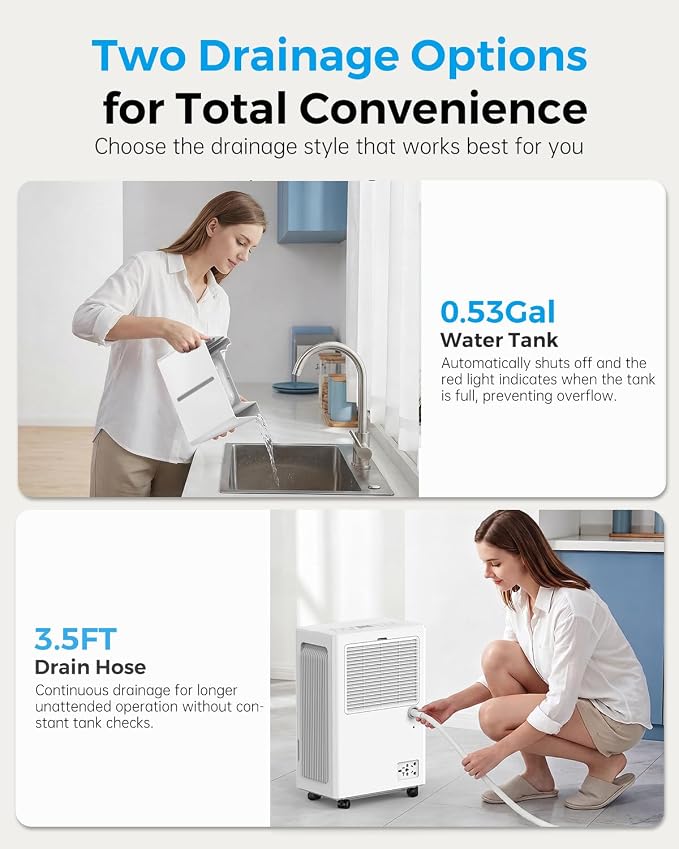 Dehumidifier for Basement with Drain Hose, Dehumidifiers for Home | 30 Pint, 2000 sq ft Coverage, Auto Humidity Control, 24H Timer, Child Lock, Washable Filter, For Bedroom Bathroom, White
