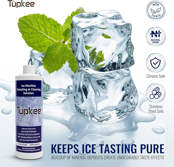 Tupkee Ice Machine Cleaner and Descaler - 16 fl oz, Nickel Safe Ice Maker Cleaner - Compatible with All Major Brands (Scotsman, KitchenAid, Affresh) - Made in USA