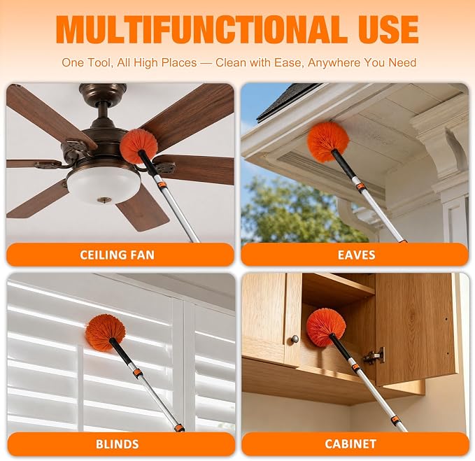 LAANPOLE 24FT Cobweb Duster with Extension Pole, Spider Web Brush for Cleaning Extendable, Professional Ceiling and Corner Dusters for Outdoor Indoor Use