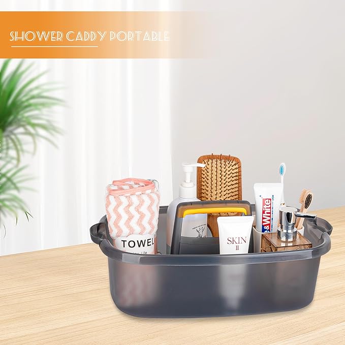 Large Cleaning Supplies Caddy Portable Shower Basket Supply Organizer with Handle Plastic Bucket Tool Storage for Bathroom, Bedroom, Kitchen, College Dorm, Garden, Clear Grey 2 Pack