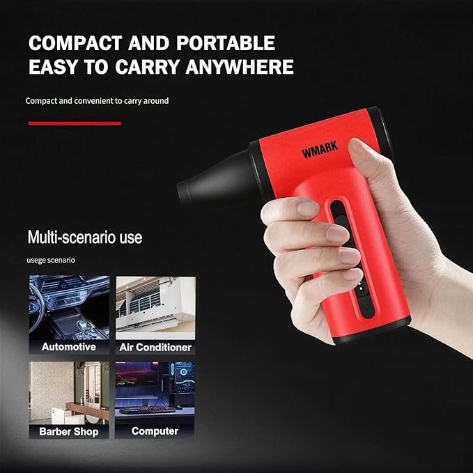 WMARK Compressed Air Duster Rechargeable Cordless-130000RPM Brushless Motor Stepless Control Handheld Mini Blower, 33m/s Wind Speed-Electric Air Duster for PC, Keyboard, Home, Car NG-TB001 (Black)