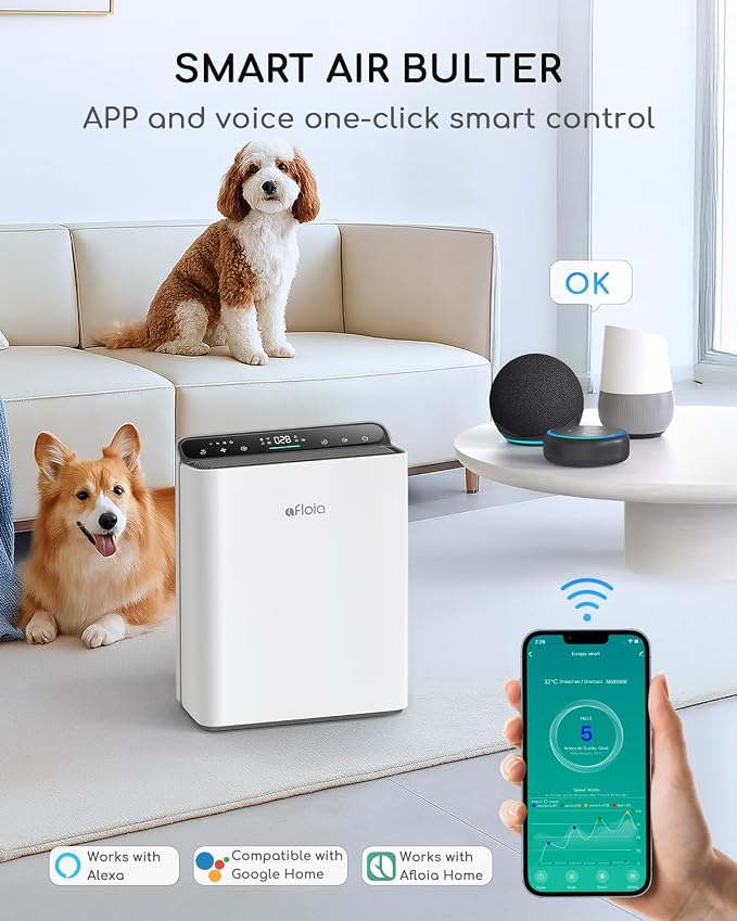 Afloia Smart Air Purifier for Home Large Room, Covers up to 2000 Sq Ft | PM2.5 Display, Auto Mode, App Control, Alexa Compatible, 4-Stage Filter, Washable Pre-Filter, 28 dB Sleep